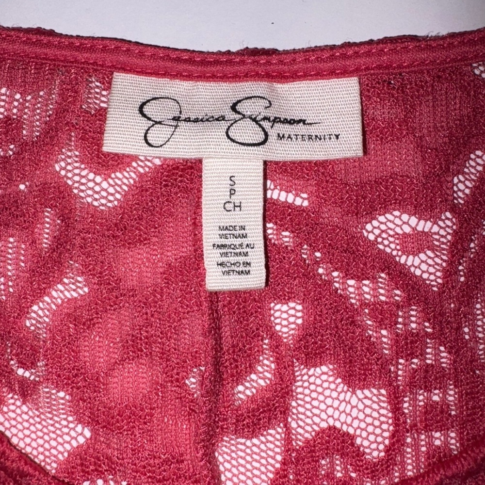 Jessica Simpson Maternity Lace Sheath Dress Long Sleeve Red Size S - Picture 4 of 7